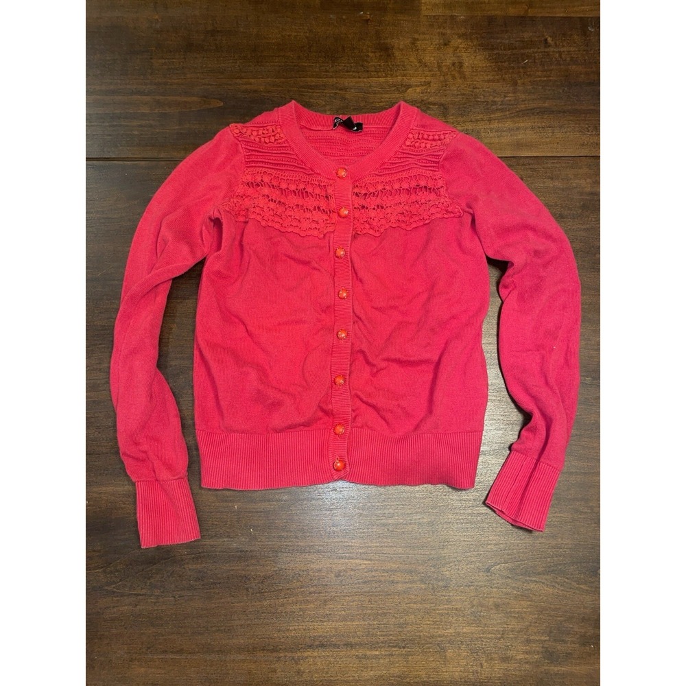 BEBE Red Knot Long Sleeve Button Up Sweater - Small